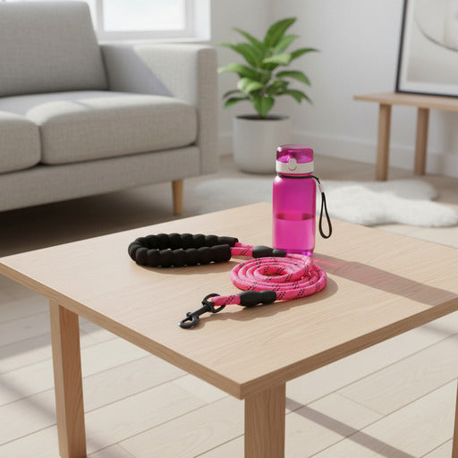 Laisse chien poignée souple moyenne rose