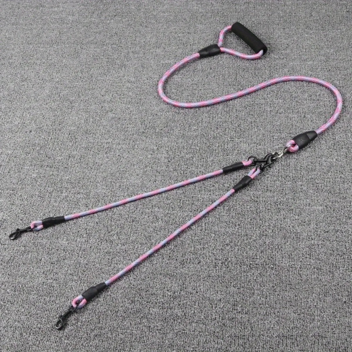 Laisse double pour chien corde traction rose