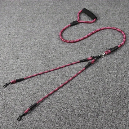 Laisse double pour chien corde traction rouge