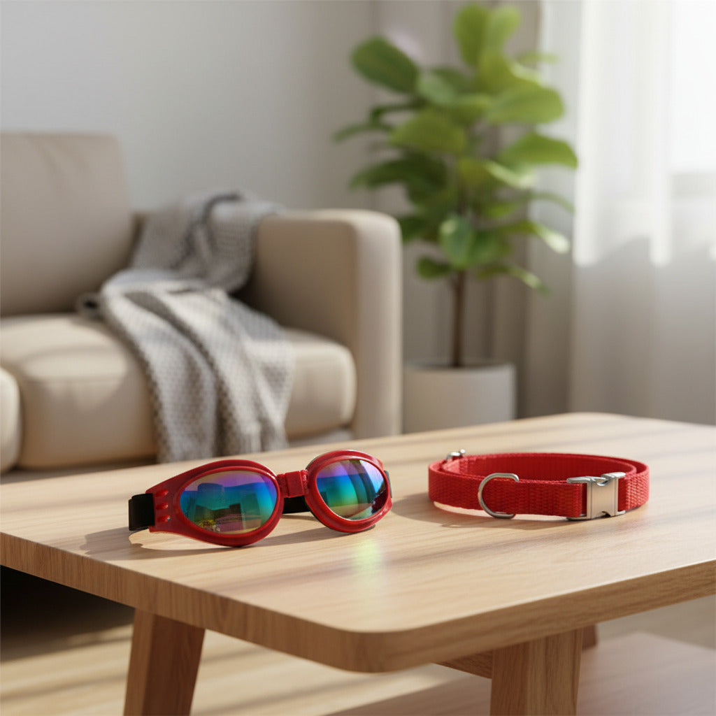 Lunette pour chien protection UV foncé rouge salon