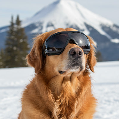 Lunettes pour chien protection hivernale fumé golden retriever montagne

