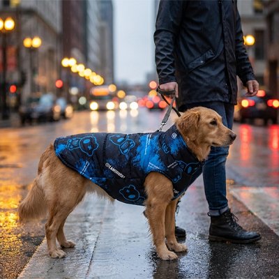 Manteau pour chien design coloré bleu golden