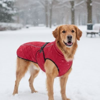 Manteau_chien_impermeable_chaud_golden_neige_rouge