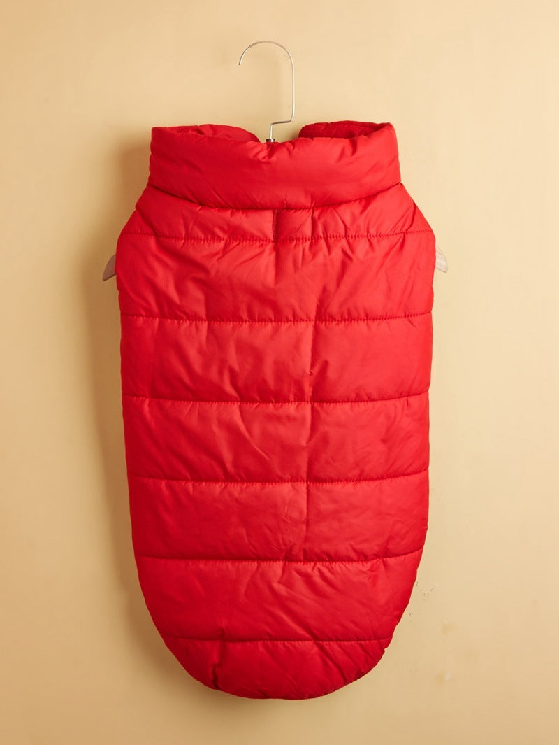 Manteau pour chien rembourre peluche vue dos rouge