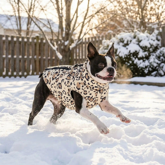 Manteau chien thermique amusant léopard Boston hiver