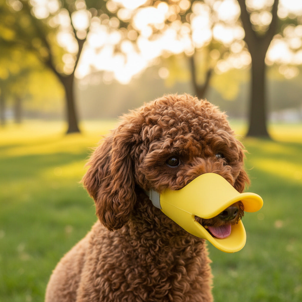 Muselière bec canard caniche jaune démo