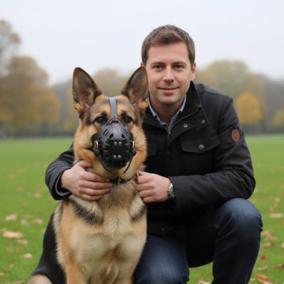 Muselière chien masque défense berger allemand avec homme