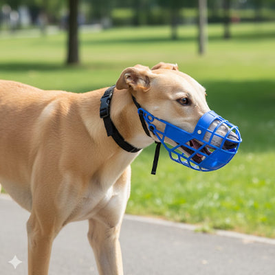 Muselière chien masque pastique lévrier bleu parc