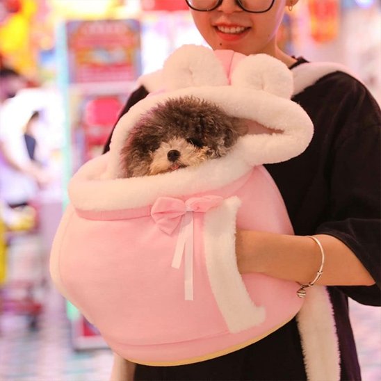 Sac ventral pour chien poche douillette modèle rose chien