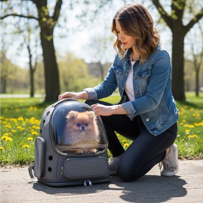 Sac a dos aéré avec fenêtre gris au sol