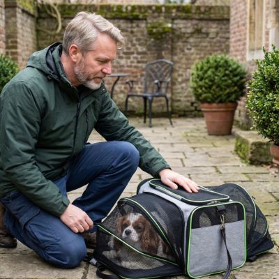 Sac transport chien extension pliable vert cavalier king charles
