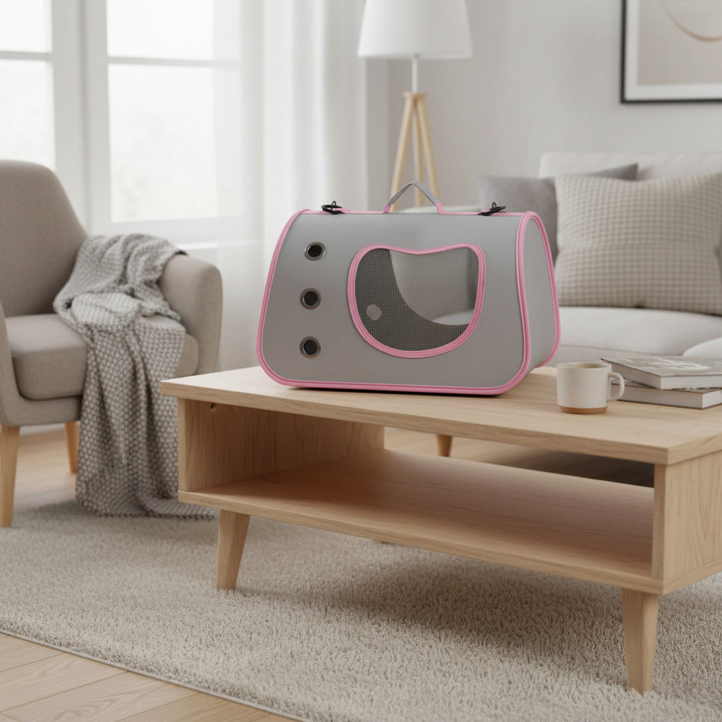 Sac transport chien grande ouverture rose modèle
