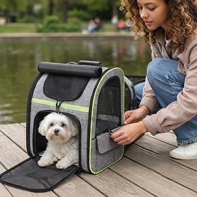 Sac transport chien ouverture frontale vert quai