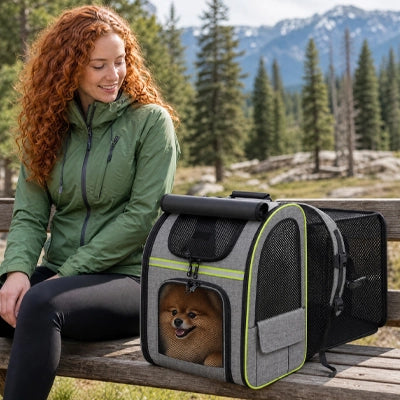 Sac transport chien ouverture frontale vert randonnée