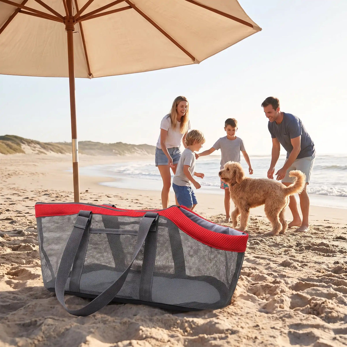 Sac transport pliable maille modèle noir plage