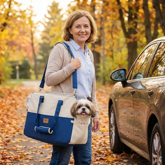 Sac transport siège auto coussinet bleu voiture automne