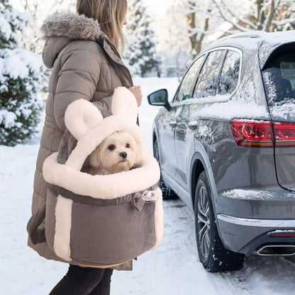 Sac ventral pour chien cocon douillet gris bichon hiver
