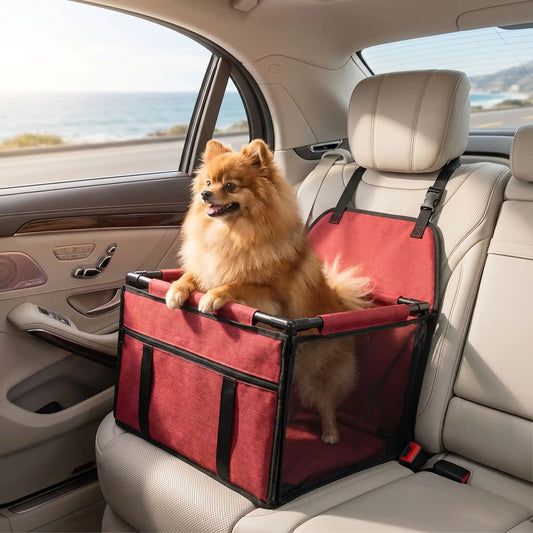 SIEGE AUTO POUR CHIEN | Panier rouge et ligné
