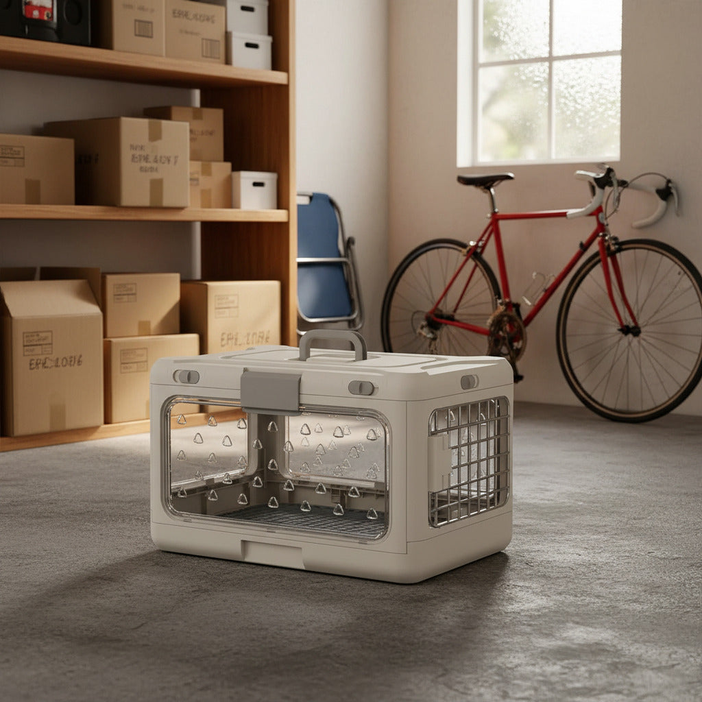 Cage transport  pour chien pliable beige démo