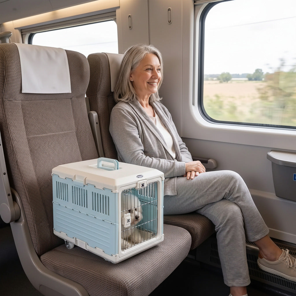 Cage de transport pour chien | robuste rose et cyan