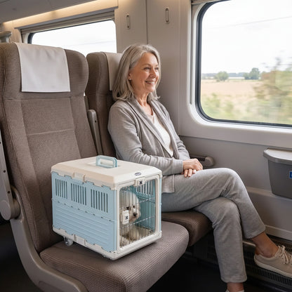 Cage de transport pour chien | robuste rose et cyan