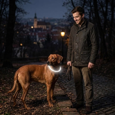 collier chien lumineux accessoire nuit  blanc promenade