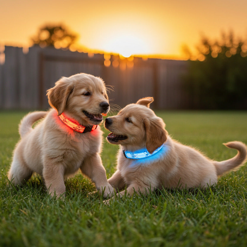 Collier lumineux pour chien | dessin animé bleu et rouge