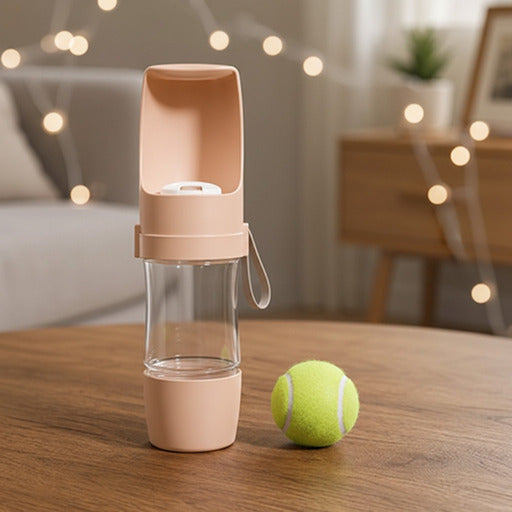 Gourde chien | Accessoire de voyage - gris et rose
