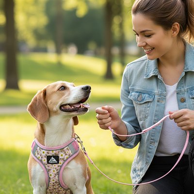 Harnais pour petit chien motif marguerite rose beagle