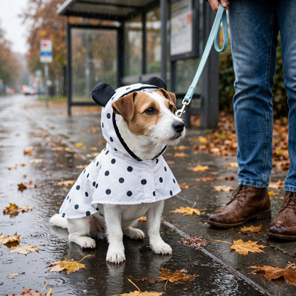 Jack russell portant l'imperméable pour chien à motif panda