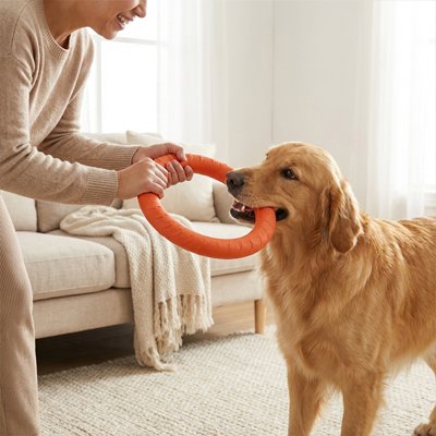 Jouet chien disque solide flottant golden rouge