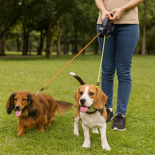 Laisse pour chien double | Enroleur avec lampe