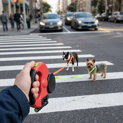 laisse double enrouleur lampe yorhshire boston terrier rouge