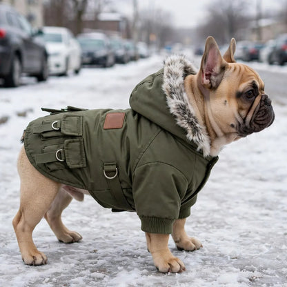 Bouledogue portant un manteau hiver pour chiot vert, manteau pour petit chien
