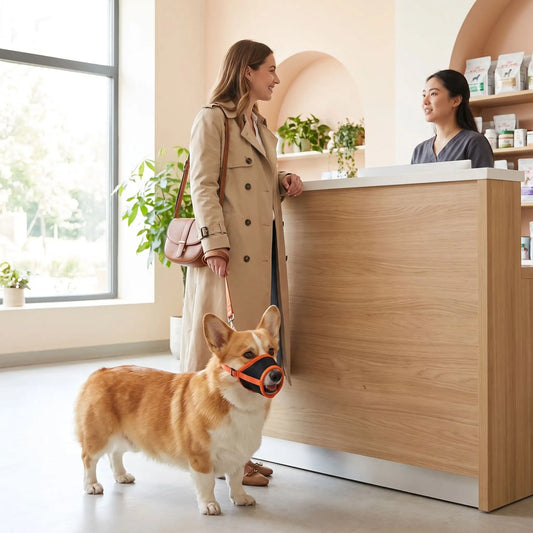 muselière anti-aboiement sangle élastique orange corgi