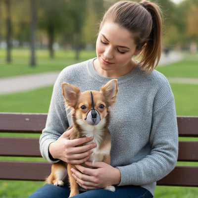 muselière anti aboiement petites races chihuahua banc parc