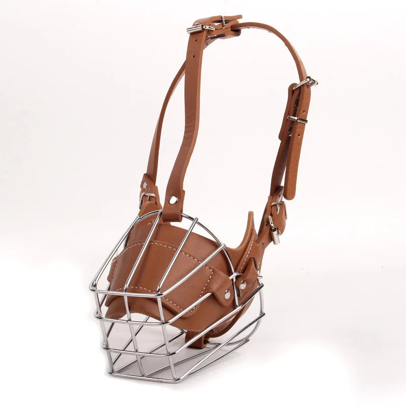 muselière chien cuir fer marron