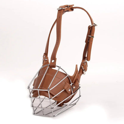 muselière chien cuir fer marron