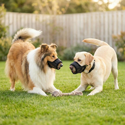 Muselière pour chien  nylon filet 2 chiens jouent ensembles