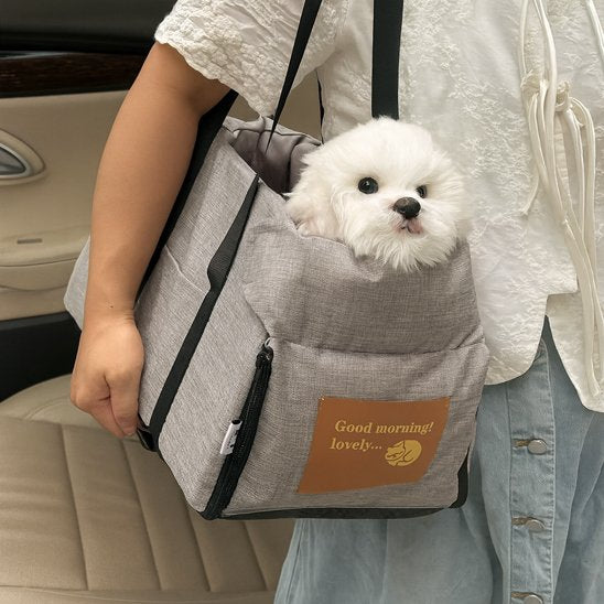 sac de transport pour chien coussiné sécurisé gris déplacement
