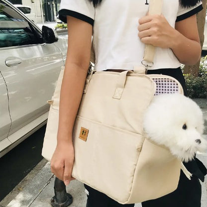 Sac transport chien blanc tenu