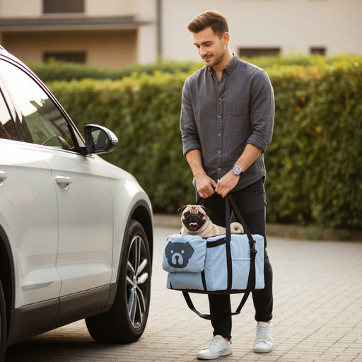 siège auto chien panier voyage bleu pug